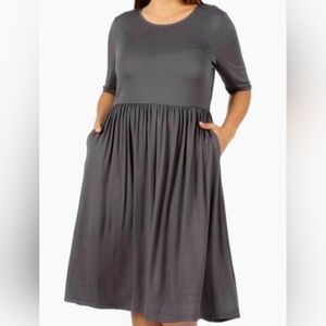 Zenana Casual Midi Dress | Charcoal Grey | Pockets | S–1X